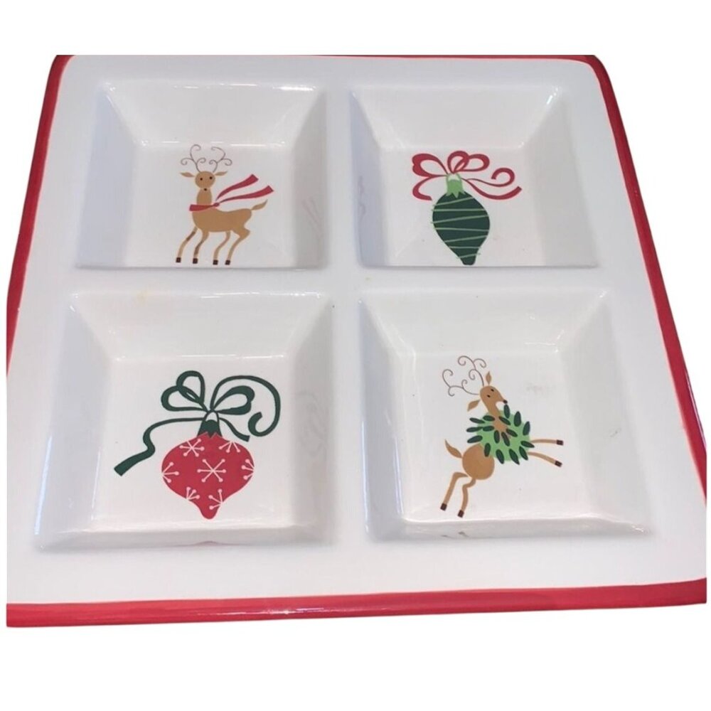 Christmas Reindeer & Ornament Divided Serving Tray
